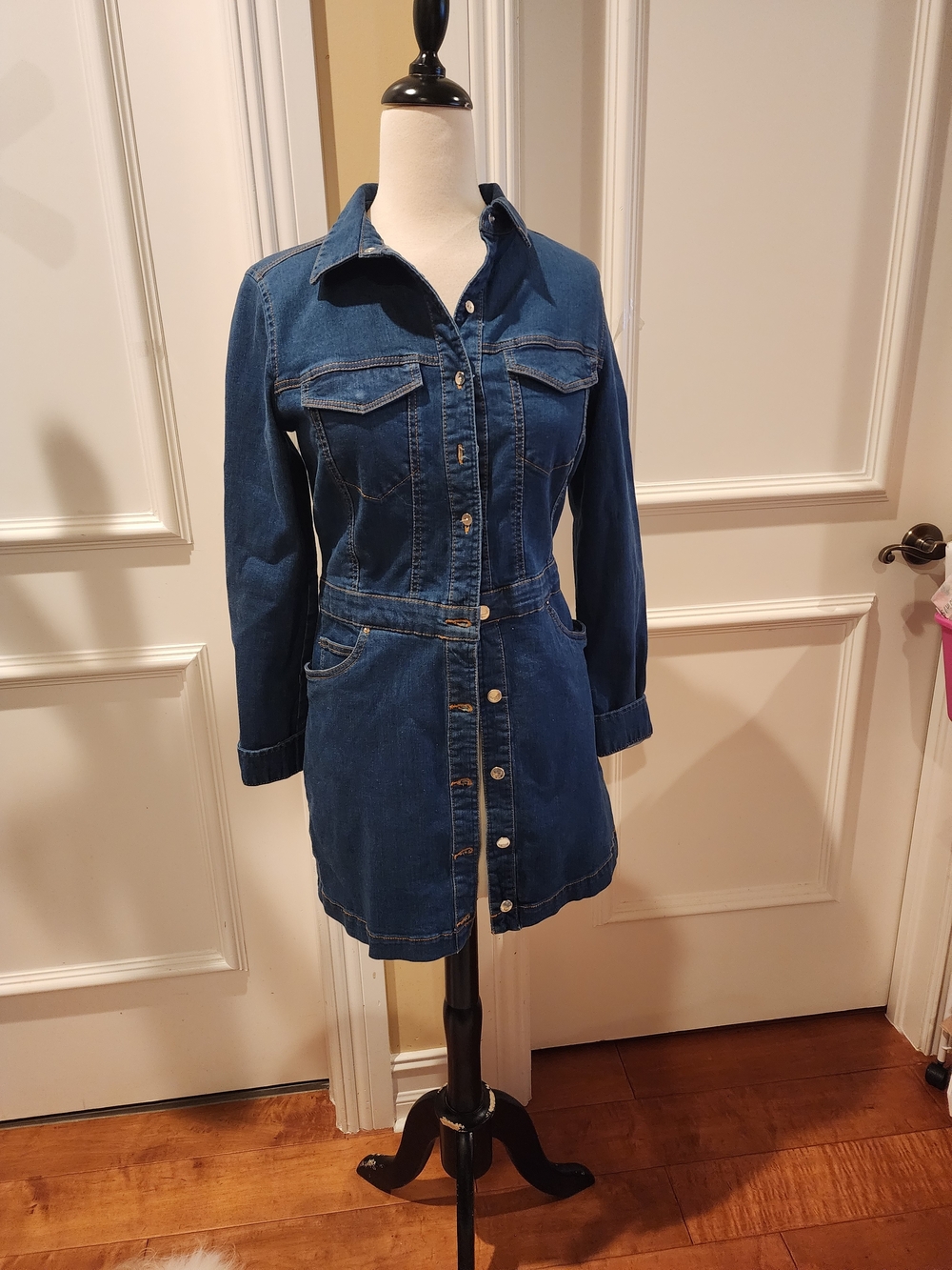 Zara Dark Blue Long Sleeve Denim Shirt Dress